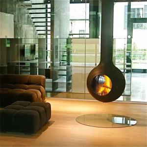 Morden Central Ceiling Mounted Floating Suspended Globe Wood Fireplace