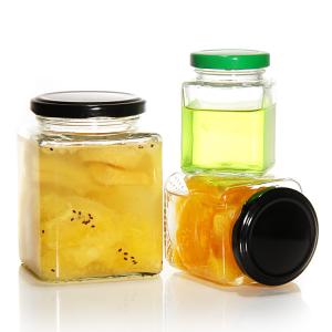 Square Glass Food Jar Empty Storage Glass Jar With Metal Lid