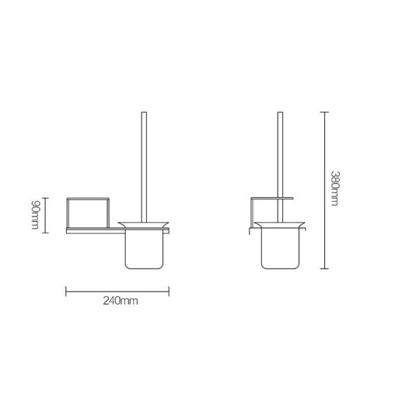 Wall-Mounted stainless steel holder and metal handle toilet brush bathroom rubber toilet brush with hotel