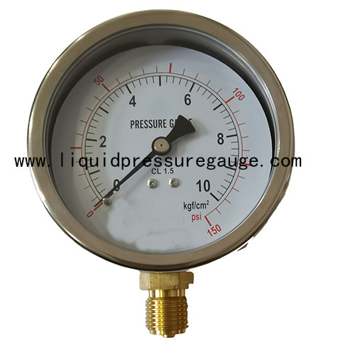 Quality 150psi Brass Liquid Filled oil Pressure Gauges 4" Dial 1/2 NPT Lower Mount wholesale