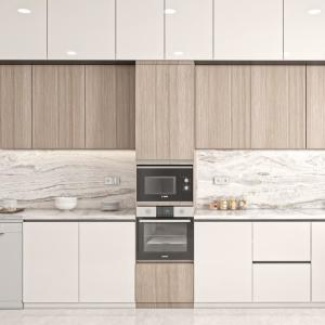Apartment Project Full Set Smart Modern Style Custom Cabinet Wood Grain Kitchen
