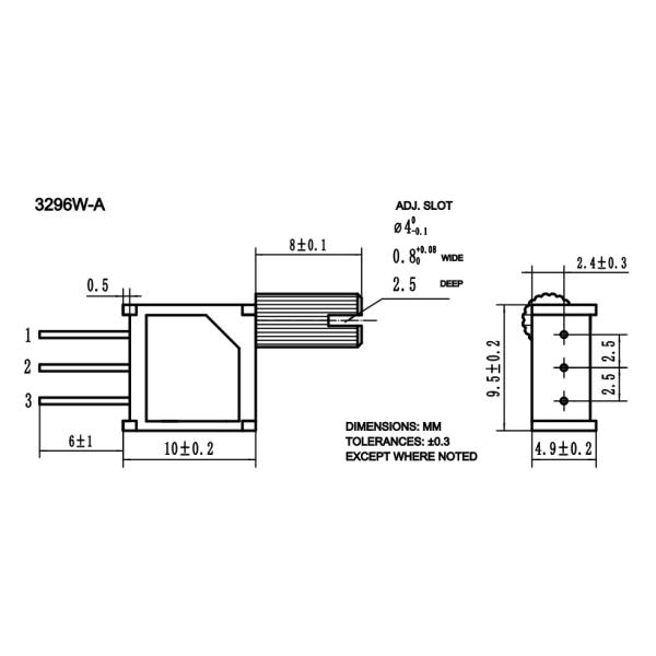 Cermet Trimmer 3296W-A Potentiometer Trimpot 8mm Vertical Shaft Knob