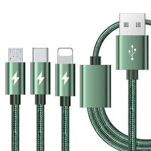 3-in-1 Fast Charge Cable USB Type C 5 Amp Data Charge Cable Braided Fabric Cord