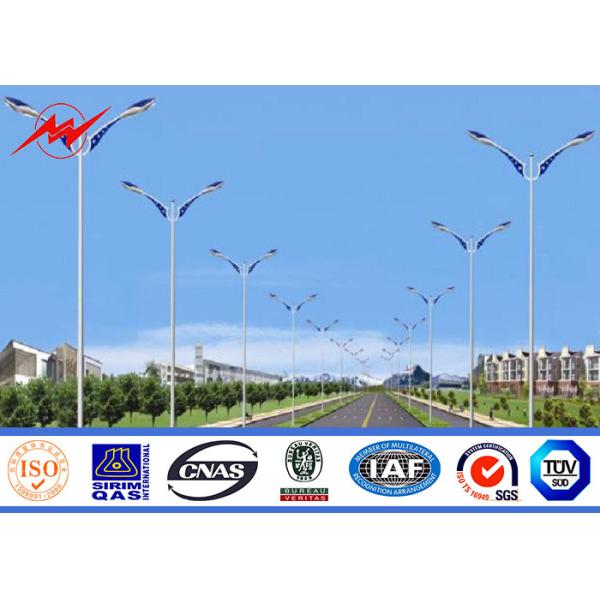 Quality Solar Power System Street Light Poles With Single Arm 9m Height 1.8 Safety Factor wholesale