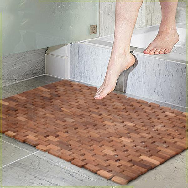 Quality Space Saving Roll Up 50*70*0.8cm Vented Teak Wood Bath Mat wholesale