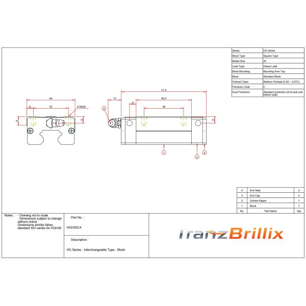 CNC Linear Guide Rail Set 20mm (High Rigidity) | Fits HGH20CA Series