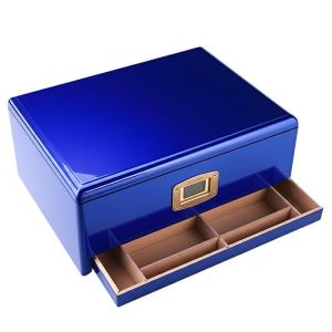 Blue Desktop Cigar Box Solid Hinged Closure Lacquered Cigar Humidor With