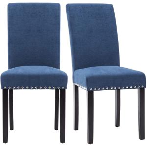 Copper Nails Upholstered Fabric Parsons Dining Chairs , Upholstered Seat Dining