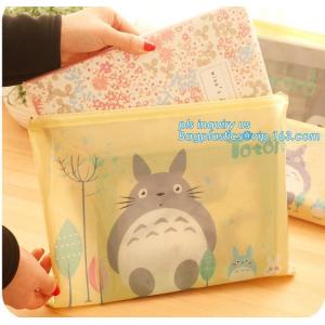 Eco-friendly plastic custom slider zipper PVC stationery bag, k slider zipper