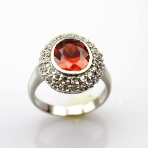 925 Silver Oval Garnet Gemstone Ring with Cubic Zircon (S-RJ692)