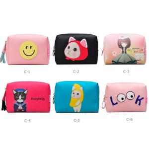 Cartoon Pattern Promotional Toiletry Bag Leather Material With Custom Design