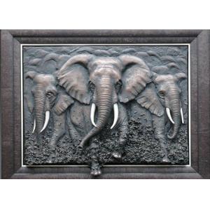 Metal Wall Art Sculpture / Bronze Elephant Bas Relief Multi Function