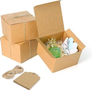 Premium Kraft Square Gift Boxes Large Eco Friendly Packaging With Twine Tags