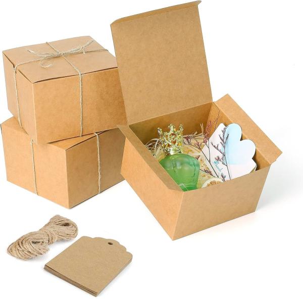 Premium Kraft Square Gift Boxes Large Eco Friendly Packaging With Twine Tags