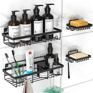 4PK No Drilling Adhesive Wall Mounted Bathroom Shelf Shower Caddy with 2 Soap