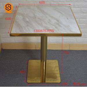 Country Style Marble Rectangle Dining Table With Stainless Steel Construction