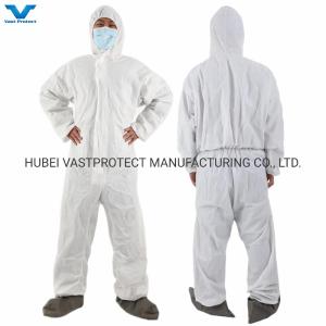 Cheap CE Cat 3 Type 5 6 Microporous White Disposable Coveralls with Grey Anti-Slip Shoe Cover for sale