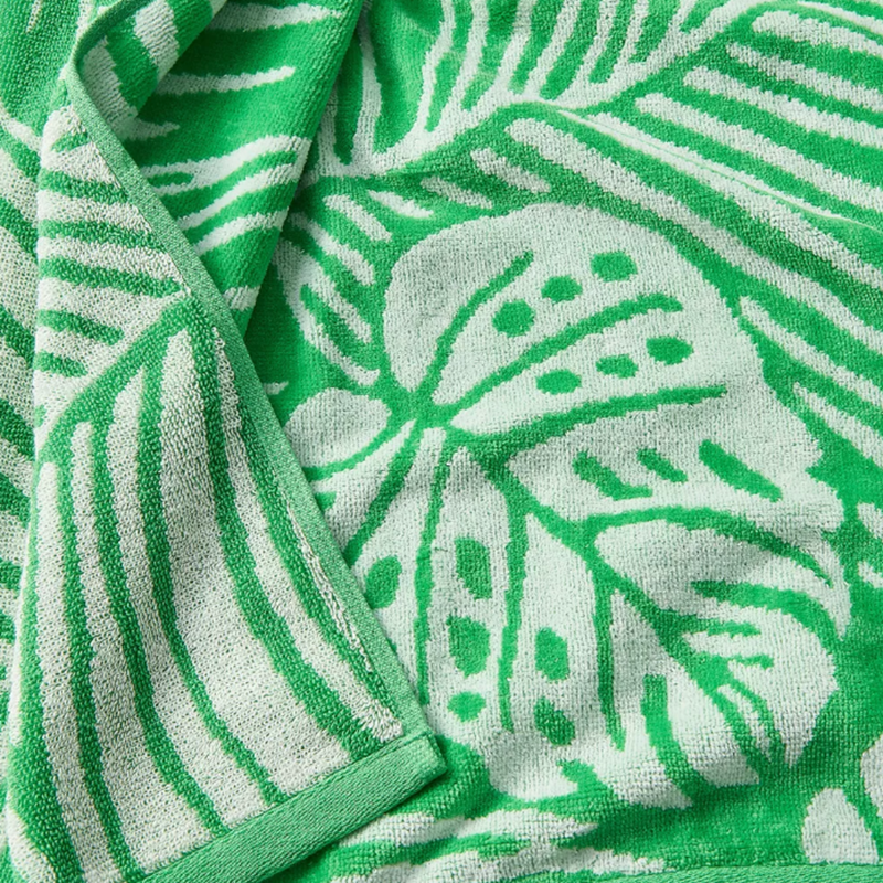 Ultra-Soft Cotton Velour Beach Towel with Quick-Dry Performance and Botanical