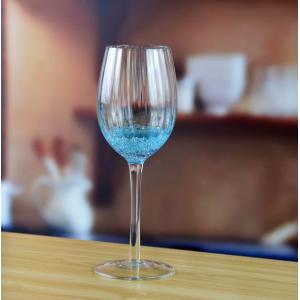 Handmade Ocean Blue Wine Goblet Glass With Sparkling Bubbles