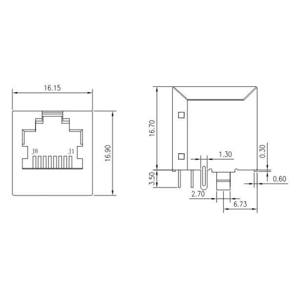 Cross RV1-1000AD1F Vertical RJ45 Jack 1x1 Port Magnetic 10/100Base-T