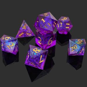 Purple Resin Dice 7PCS DND Dragon And Dungeon Polyhedron Sharp Edge