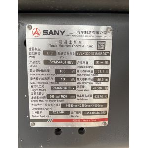 Sany 62M Concrete Pump Truck with 170 m³/h Output and 13.5 MPa Pressure on Volvo