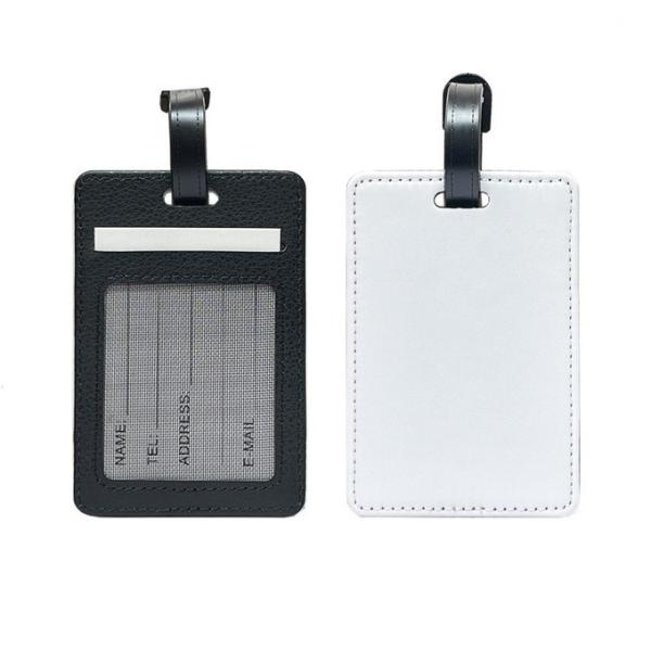Personalized PU Leather Luggage Tag With Card Slot Back Custom Logo Printed White Blank Rectangle Sublimation Heat Transfer Tag