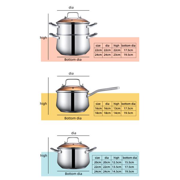 Factory Kitchen 304 Stainless Steel Steamer Pot Soup Pot Milk Pot Cooking Ware With Lid