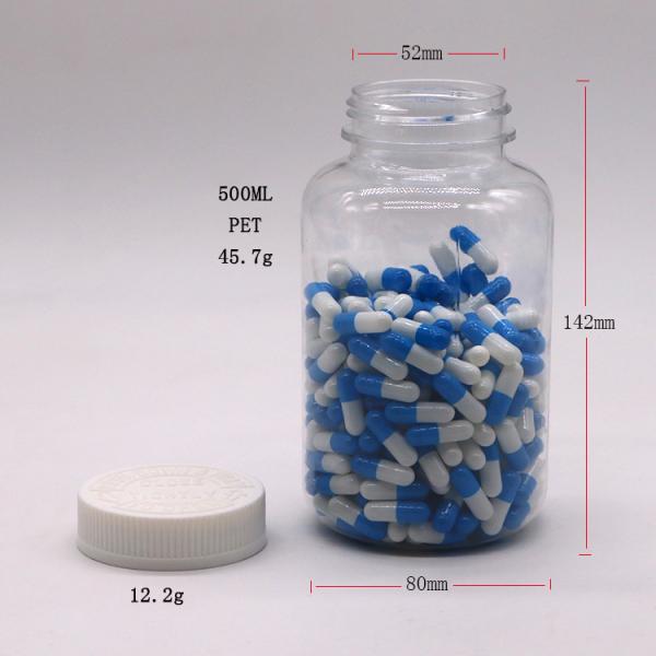 500ml Plastic PET Medicine Container with Screen Printing and Child Resistant Cap