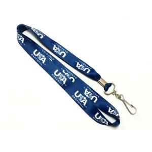 Cheap Dark Blue Logo Dye Sublimation Lanyards Clamp J Hook Attachments Heat Transfer Print for sale