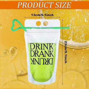 Party Beverage Drink Pouch With Straws Novelty Funny Translucent Zipper Plastic