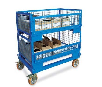 Heavy-duty rigid rolling collapsible wire mesh container with caster stacking