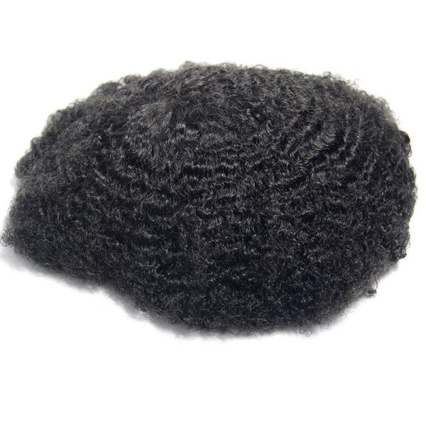 Quality Poly skin man toupee afro wave men replacement Medium Density Hair Prosthesis for black men wholesale
