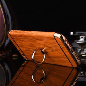 Hard PC Retro Wood Triple Plating Border Ring Buckle Bracket Cover Cell Phone