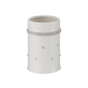 Round shape ceramic bathroom accessories set white color with acrylic decor