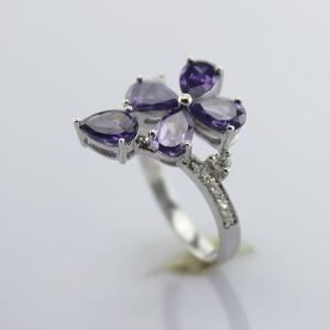 925 Silver Ruby Four Leaf Clover Gemstone Ring (SRJ-714)