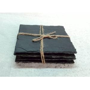 Rough Rim Plain Stone Coasters , 4 Black Slate Coasters Natural Surface