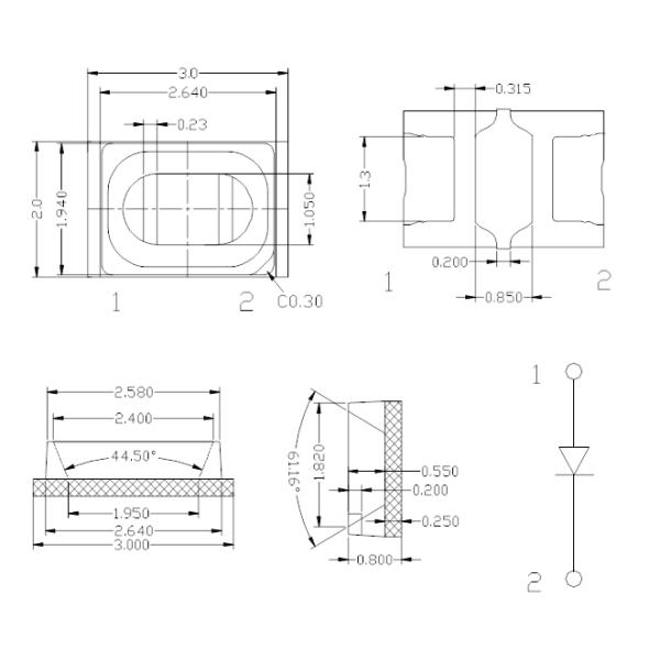 SMD3020 3.0x2.0mm Green Color 520-525nm 15-20LM 120deg Heat Sink Bracket SMD LED