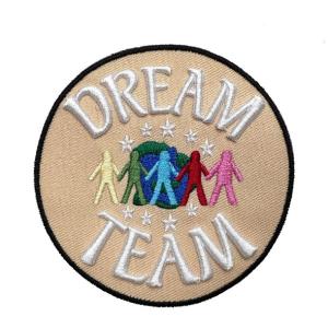 Cheap Twill Fabric 3D Iron On Embroidery Letters Merrow Border Embroidery Patch With PMS Colors for sale