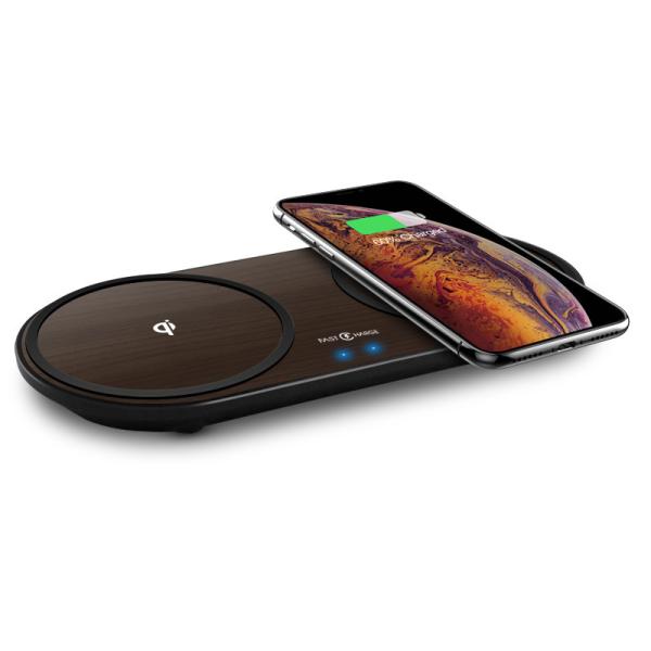 PC Dual Wood 12 Volt Wireless Charging Pad Qi Free Position
