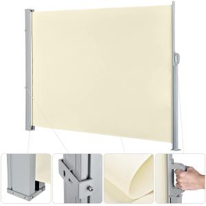 Side Awning, Extendible 160x300cm, Beige, Privacy Screen, Made Of Polyester