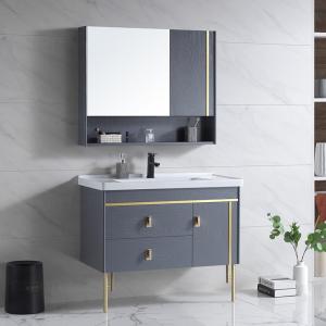 Cheap Solid Wood Floor Mount Bathroom Vanities With HD Silver Mirror for sale