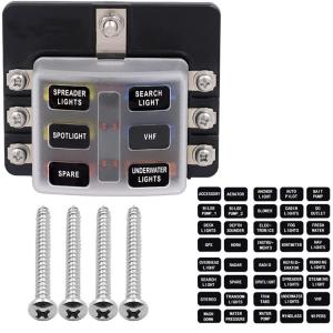 6 Way LED Indicator Blade Fuse Block M4 Screw M5 Stud Fuse Holder 6 Slots