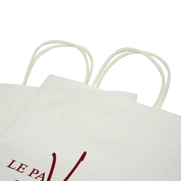 Wine Branded Paper Bags White Kraft Bags With Handles Pantone 221C Printing
