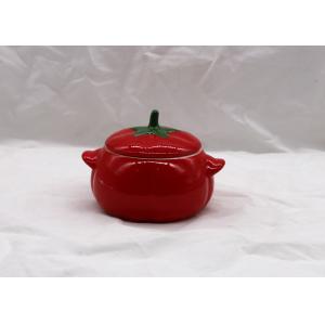 China Tomato Shaped Dolomite Ceramic Sugar Container / Ceramic Storage Jars With Two Handle on sale