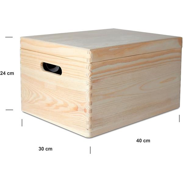 Large Wooden Box Storage Chest Wood Unpainted Keepsake Box with Lid and Handles to Decorate with Documents, Toy, Valuables &Tool
