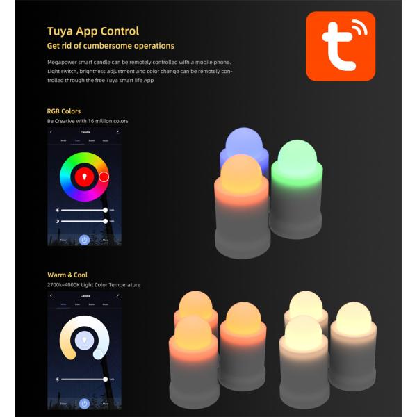 Wi-Fi Rechargeable Flameless Flickering LED Candle Light, Smart Battery Operated Waterproof Ambiance Lihgt