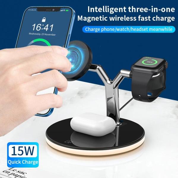 PC ABS 3 In 1 15W Magnetic Desktop Wireless Charger For Cell Phone