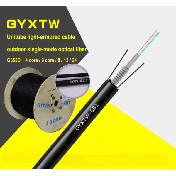 Quality G652D GYXTW 24 Core Armored Outdoor Optical Cable Central Loose Tube Steel Wire Strength Member PE Sheath for Direct Buried Use wholesale