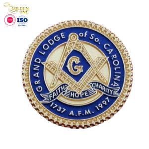 Hot Sale Custom Freemasonry Logo Pin Freemason Printing Metal Enamel Shiny Gold